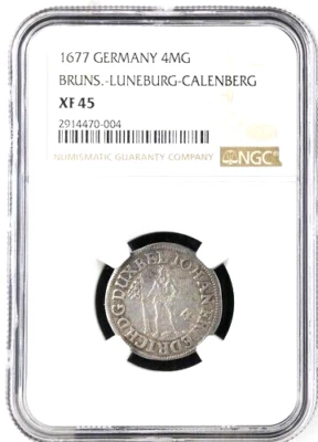 1677 German States Brunswick Luneburg Calenberg 4 Mariengroschen NGC XF 45 - Image 1 of 2