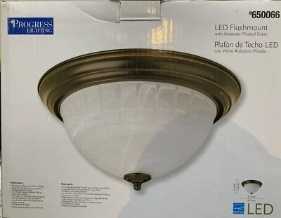 Progress Lighting, 13" Antique Bronze Dimmable LED Flush Mount | Alabaster Shade Foto 1 de 4