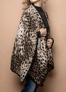 Marc New York Leopard Animal Print Poncho Cape Multi One Size Excellent Cond! - Picture 1 of 18