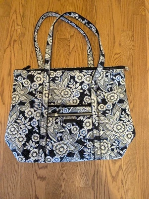 Vera Bradley Crossbody Tote Bag NWOT Black White Blue Flowers - Image 1 of 4