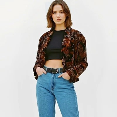 Винтажный мой бойфренд назад женщин Blazer куртка один размер цветочный бархат ретро - Изображение 1 из 4