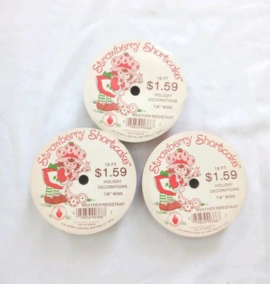 3 Vintage Strawberry Shortcake Christmas Ribbon Decor Craft Weather Resistant  - Image 1 of 3
