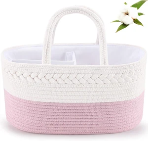 Diaper Caddy Organizer - Cotton Rope Nursery Storage Basket for Baby Essentials - Picture 1 of 16