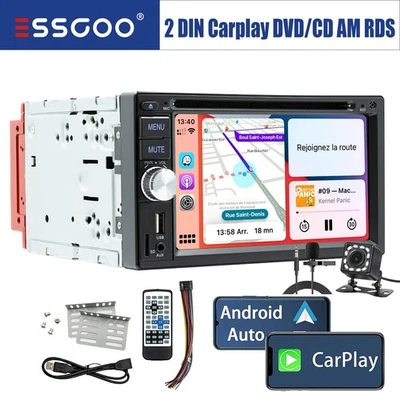 6.2" 2 DIN Autoradio DVD CD Apple CarPlay Android Auto Bluetooth AM RDS Kam MIK - Bild 1 von 4