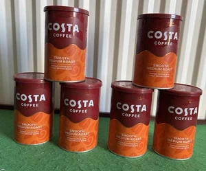 6 Empty Costa Coffee Metal Tin Cans With Plastic Lids Display Props Storage Etc - Picture 1 of 1