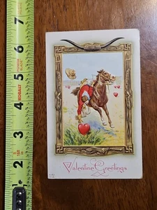 RARE OLD VINTAGE POSTCARD VALENTINE GREETINGS HORSE BACK RIDING HEARTS EARLY... - Picture 1 of 2
