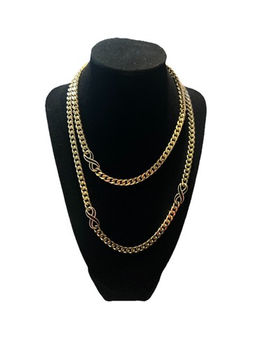 Collana Vintage Givenchy Catena Oro 37” Accenti Neri Chiusura Logo Pesante Audace