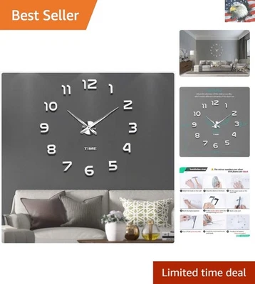 Unique Frameless Wall Clock - 3D Mirror Design for Living Room & Bedroom - Image 1 of 4