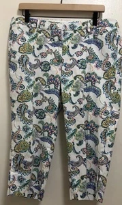 Talbots Perfect Skimmer Multi Paisley Print Pockets Cropped Pants Sz 12P - Picture 1 of 6