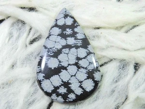 66Cts. Natural Snowflake Obsidian Loose Gemstone Pear Cabochon 32X50X06MM - Picture 1 of 9