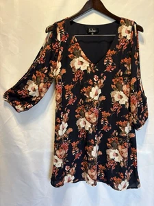 Lulu's S Dress Black Orange Pink Floral Cold shoulder Lined 257 - Picture 1 of 5