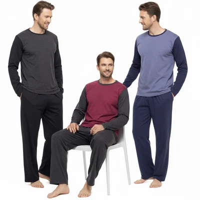 STYLE Tom Franks Mens PJ's Set Pyjamas Poly Cotton Crew neck Long Sleeve Nightwear