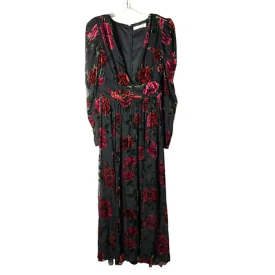 Rachel Parcell Burnout Velvet Maxi Dress V-Neck Gown Black Red Size 6 *READ FLAW - Image 1 of 4