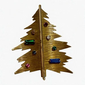 Signierte Krementz Christbaum Brosche 14kt Gold Overlay MCM Buchstück Modernist - Bild 1 von 4