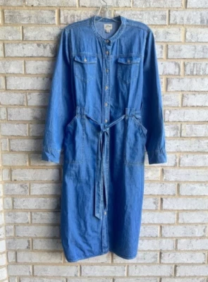 J. Vestido camisero Crew botón completo denim índigo occidental con lazo cintura para mujer talla 12 Foto 1 de 4