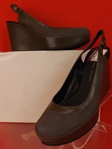 NIB MARC BY MARC JACOBS GREY SUEDE LEATHER PLATFORM WEDGE SLINGBACK SANDALS 38 - Picture 1 of 12
