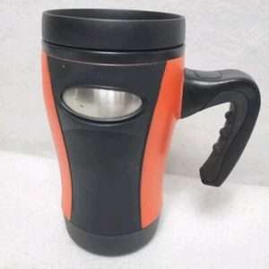 Joe Boxer Travel Coffee Mug 12oz Tumbler Rubberized Handle Orange Black Lid - Picture 1 of 16