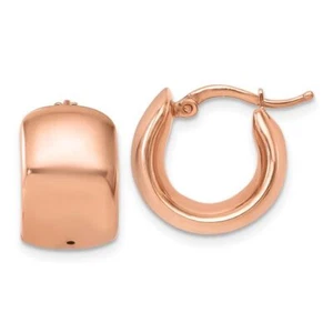 18K Solid Rose Gold Round Huggie Small Hoop Earrings - Picture 1 of 6
