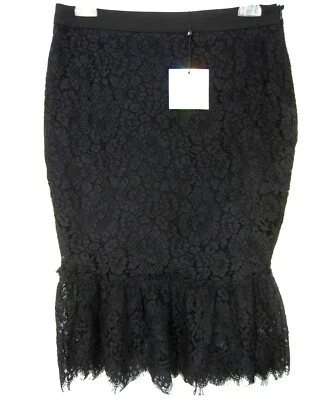 SAIA LÁPIS BAINHA DE RENDA COM BABADOS EQUIVOCADA NOVA COM ETIQUETAS TAMANHO 8 SÓLIDA PRETA  - Imagem 1 de 4