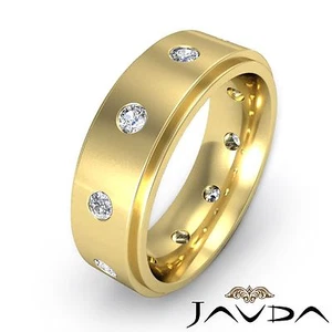 Round Diamond Eternity Men Wedding Band Step Edge Ring 14k Yellow Gold 9mm 0.6Ct - Picture 1 of 3