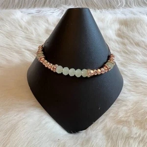 Fairy Mint Green Bead Bracelet Rhinestone Rose Gold Tone Boho Cottagecore 11273 - Picture 1 of 9