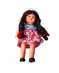 "Muñeca vintage de 3"" brazos y piernas articulados con trenzas ojos bolas movimiento" - Imagen 1 de 5