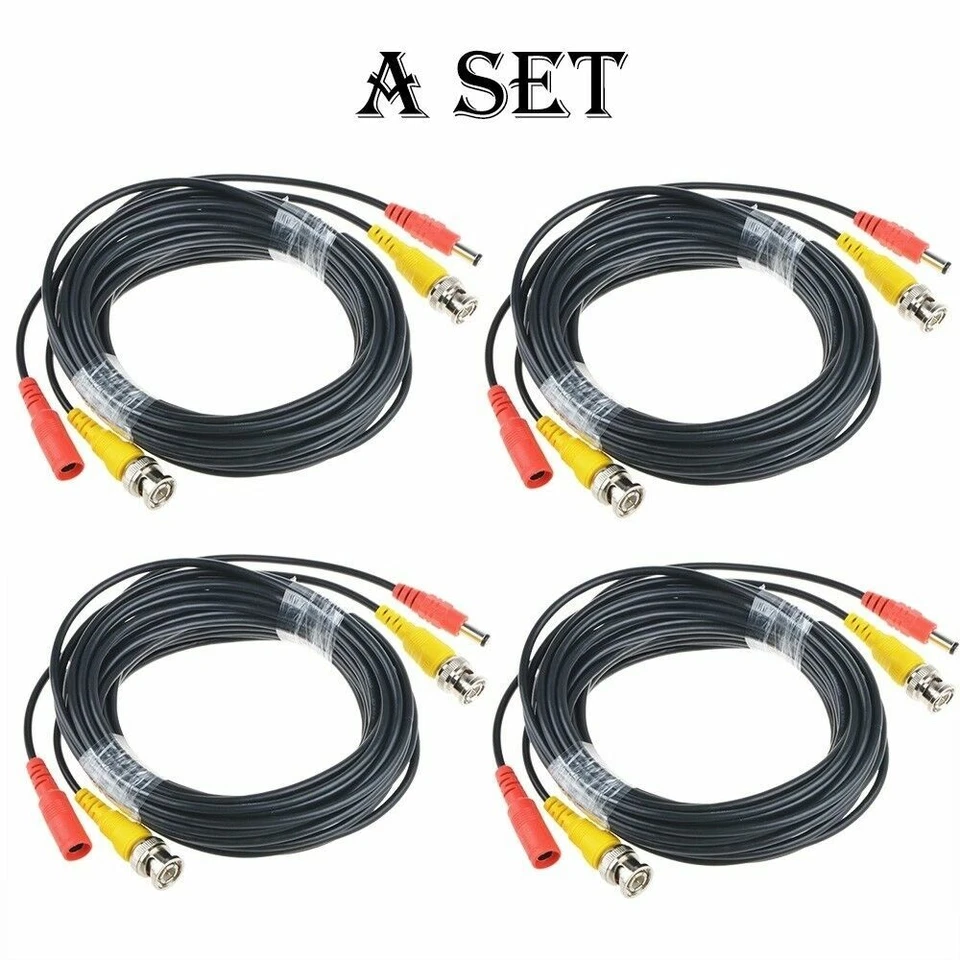 Cable de alimentación de video BNC 4x 50 pies para cámara de seguridad CCTV + 8x conector hembra Foto 1 de 4