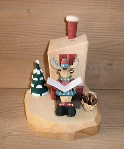 Elch am Räucherofen geschnitzt 14 cm bunt Weihnachtsfigur NEU - Bild 1 von 1