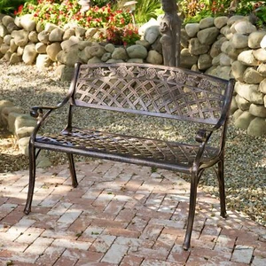 Moonstone Outdoor Cast Aluminum Bench, Shiny Copper - Picture 1 of 5