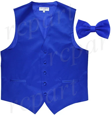New poly formal men's waistcoat tuxedo vest_pre tied bowtie royal blue 5XL 6XL - Image 1 of 3