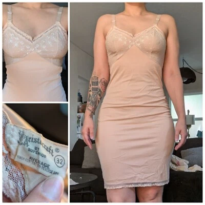 De colección Años 50 Nylon Aristocraft Color Desnudo Slip/Nighty Súper Suave Talla M Foto 1 de 4
