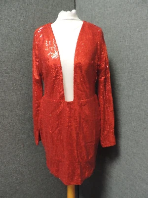 Rare Plunge Neck Long Sleeve Bodycon Dress Sequin UK 12 RRP £44 LN131 AA 09 - Image 1 of 4