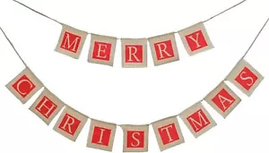 Feliz Navidad Bunting Decoraciones Guirnalda de Arpillera Colgante Bandera Banderas - Imagen 1 de 5