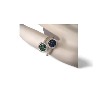 Lovely 14K White Gold Sapphire Tsavorite Diamond Designer Ring Band - Picture 1 of 3