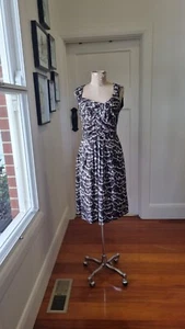 Veronika Maine 10 White, Black & Brown print vintage style fit & flare dress - Picture 1 of 9