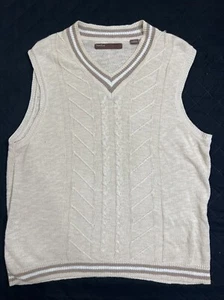 Perry Ellis Mens Sweater Vest Large  Beige V Neck Pullover 100% Cotton Blend - Picture 1 of 7