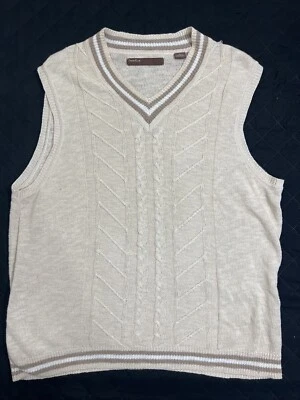 Perry Ellis Mens Sweater Vest Large  Beige V Neck Pullover 100% Cotton Blend - Image 1 of 4