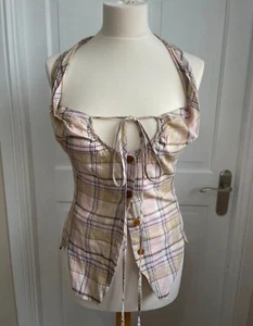 VIVIENNE WESTWOOD Red Label 42 / UK 10 Plaid Corset-Look Bustier Blouse Top - Picture 1 of 8