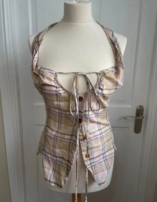 VIVIENNE WESTWOOD Red Label 42 / UK 10 Plaid Corset-Look Bustier Blouse Top - Image 1 of 4