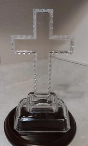 Heavy Chiseled Lead Crystal 9.5” Standing Display Cross Religious - Picture 1 of 7