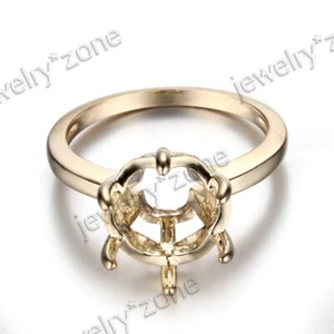 Round 10-12mm Solid 10k Yellow Gold Full Cut Lady Real Diamonds Ring Semi Mount - Picture 1 of 5