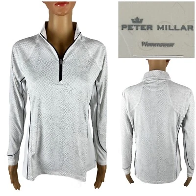 Peter Millar Womens Small Pullover 1/4 Zip White Gray Animal Print UPF 50 NWT - Image 1 of 4