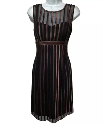 JS Collections Black Brown Sheer Striped Cocktail Dress Size 6 Sleeveless - Image 1 of 4