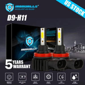 IRONWALLS H11 H9 LED Headlight Super Bright Bulbs 330000LM HIGH/LOW Beam 6000K - Picture 1 of 12