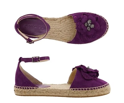 Jimmy Choo Dylan Alpargatas Sandalias Planas Púrpura Gamuza Cuero Talla 38.5 Nuevas Foto 1 de 4