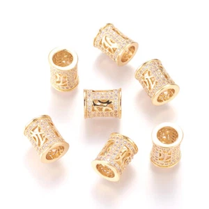 10pcs Golden Brass Cubic Zirconia European Beads Column Large Hole Loose 10x9mm - Picture 1 of 2