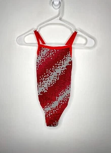 Speedo Endurance Razor Dotted Swimsuit Girls Size 6 Sleeveless Red Racing Swim - Picture 1 of 4