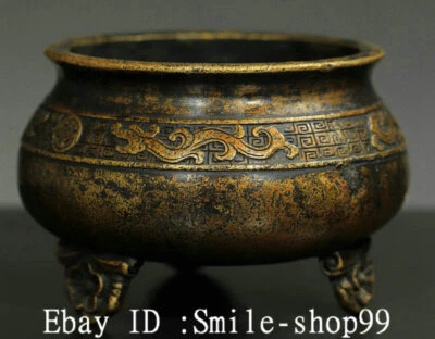 Incenso queimador flor ameixa padrão dragão dinastia bronze porcelana antiga 5,5" - Imagem 1 de 4