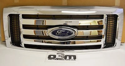 2009 - 2014 Ford F-150 grade dianteira cromada 3 barras com emblema novo OEM 9L3Z-8200-D - Imagem 1 de 3
