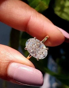 3ct Oval Cut Moissanite Solitaire Wedding Engagement Ring 14K Yellow Gold Plated - Picture 1 of 8